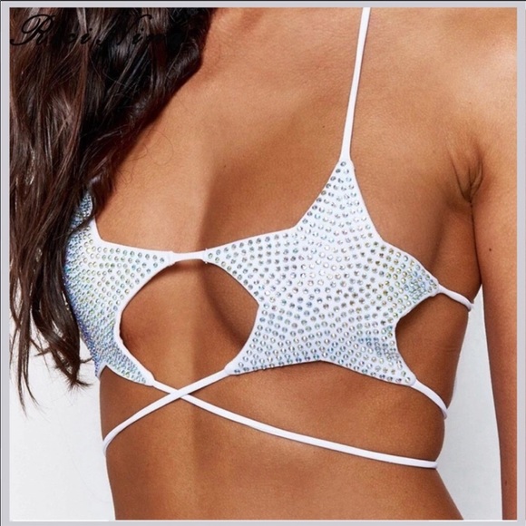 Sequin  Patriotic Star Shaped Tie Thong Bikini NWT - Picture 1 of 8